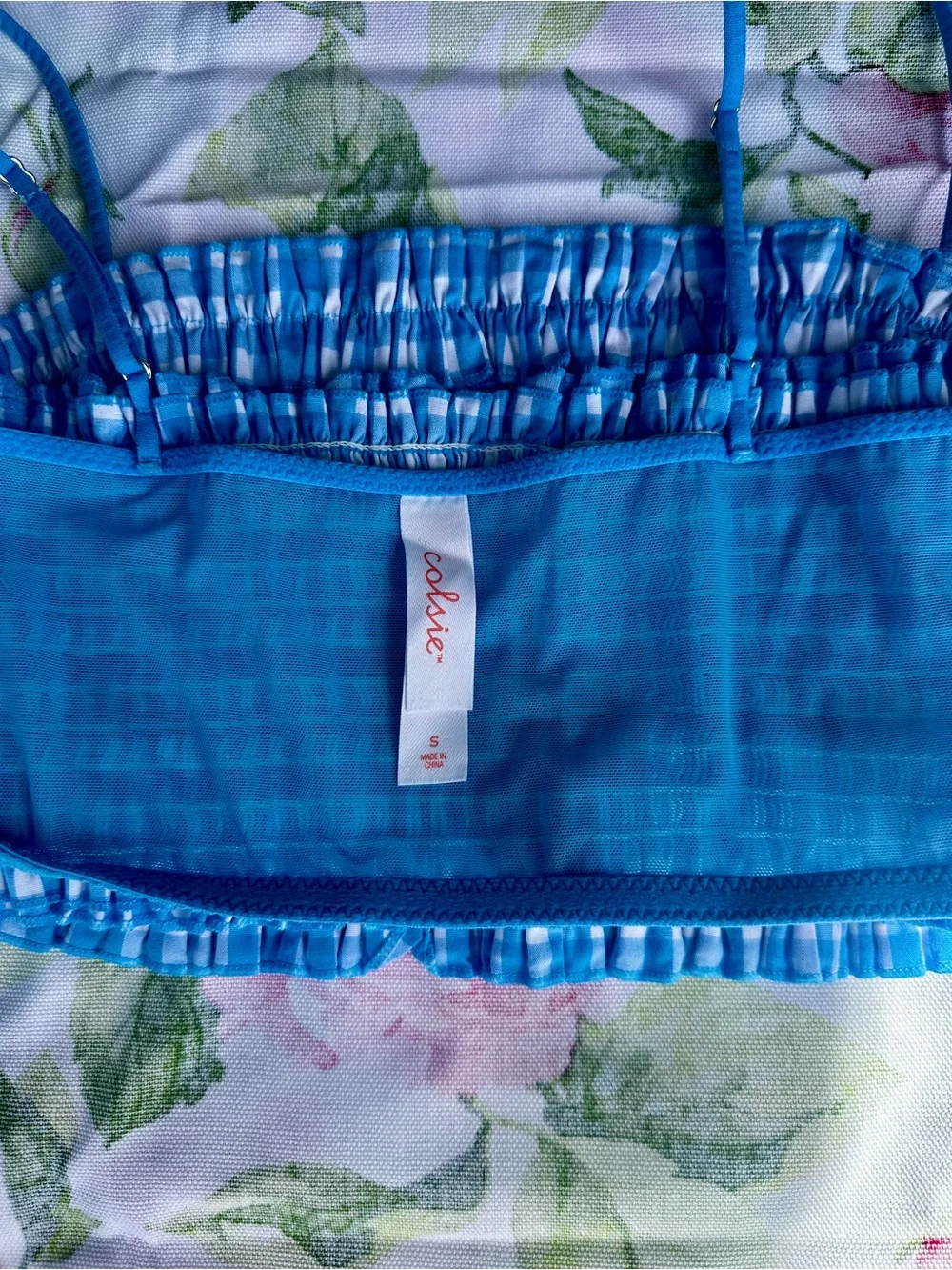 #122 Kids Colsie Bright Blue Smocked  Top with Thin Straps/ or swim top, size s